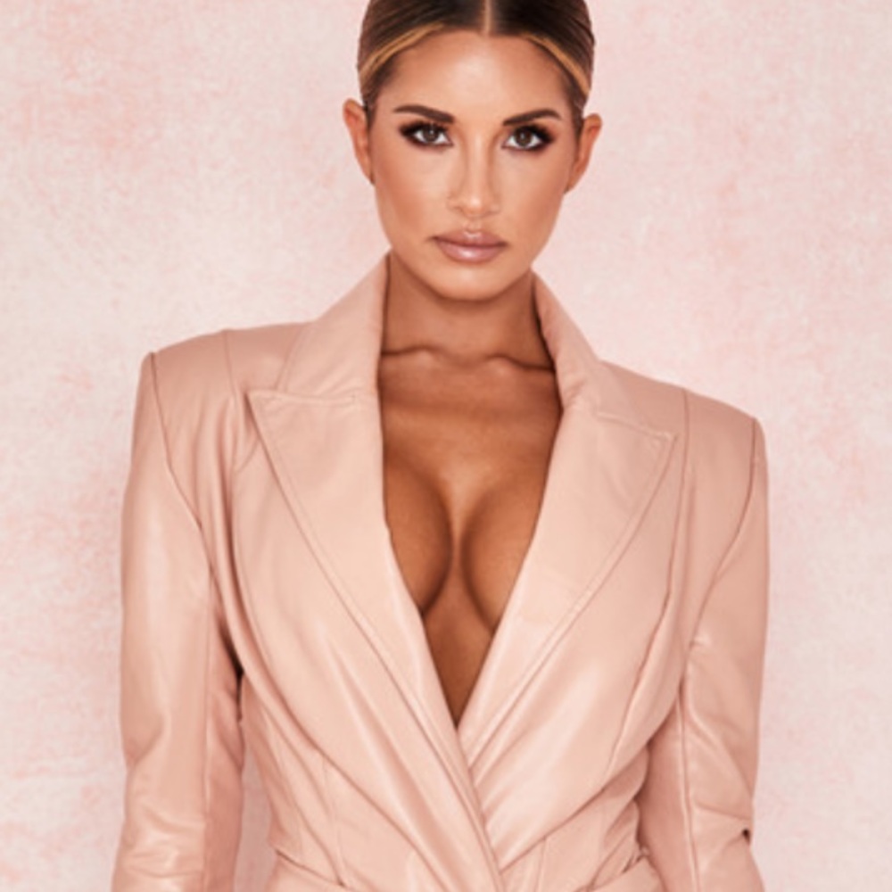 BLUSH STRETCH VEGAN LEATHER JACKET BODYSUIT